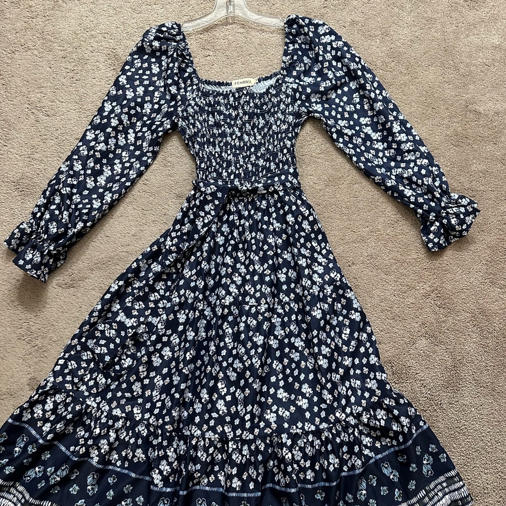 Fehrnvi Floral Navy Blue Dress- Size M
